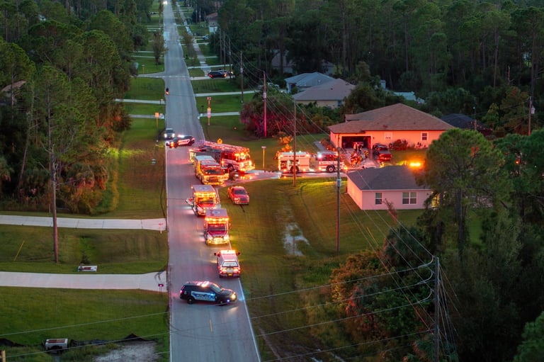 First responders investigating fire hazard